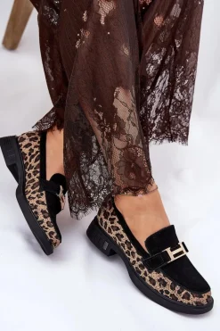 Zamszowe Mokasyny Damskie Panterka Vinceza 66791 Czarne