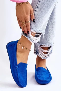 Zamszowe Mokasyny Damskie Niebieskie Morreno