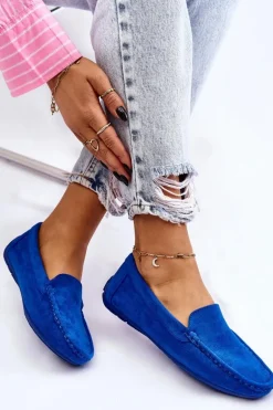 Zamszowe Mokasyny Damskie Niebieskie Morreno