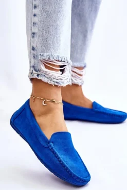 Zamszowe Mokasyny Damskie Niebieskie Morreno