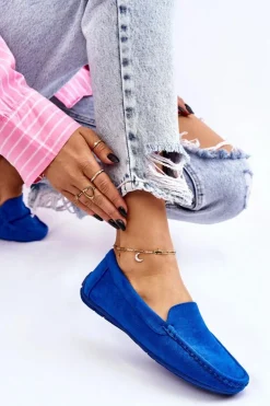 Zamszowe Mokasyny Damskie Niebieskie Morreno