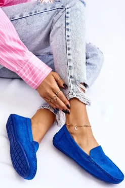 Zamszowe Mokasyny Damskie Niebieskie Morreno