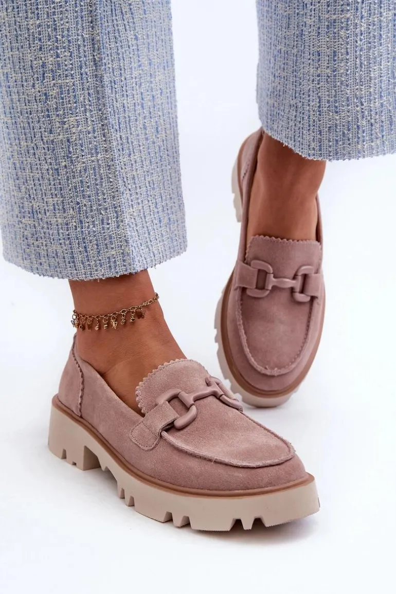 Zamszowe Mokasyny Damskie Z Ozdobą D&A TW117 Różowe