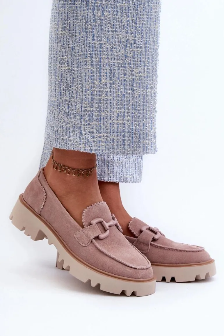 Zamszowe Mokasyny Damskie Z Ozdobą D&A TW117 Różowe