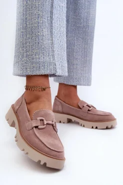 Zamszowe Mokasyny Damskie Z Ozdobą D&A TW117 Różowe