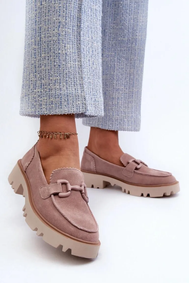 Zamszowe Mokasyny Damskie Z Ozdobą D&A TW117 Różowe