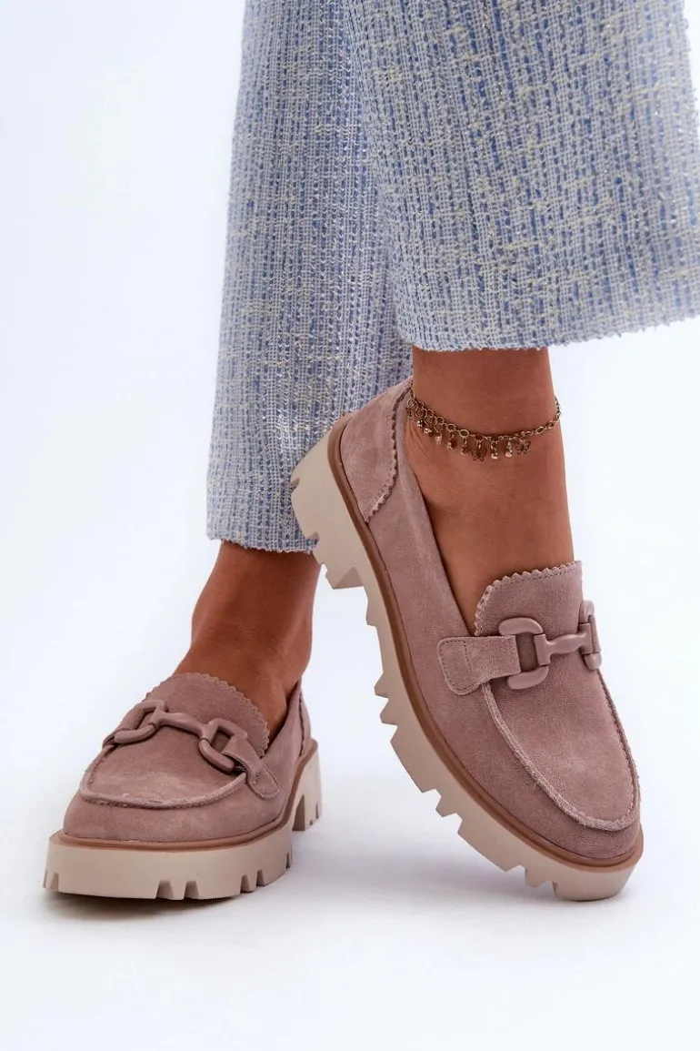 Zamszowe Mokasyny Damskie Z Ozdobą D&A TW117 Różowe