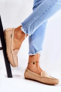 Zamszowe Mokasyny Damskie Beżowe Millare