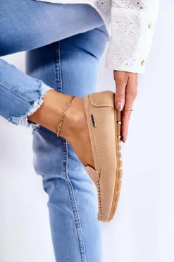 Zamszowe Mokasyny Damskie Beżowe Millare