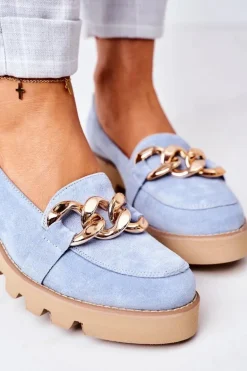 Zamszowe Mokasyny Lewski Shoes 3040 Błękitne