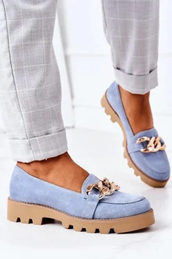 Zamszowe Mokasyny Lewski Shoes 3040 Błękitne