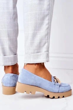 Zamszowe Mokasyny Lewski Shoes 3040 Błękitne