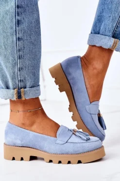 Zamszowe Mokasyny Lewski Shoes 3053 Błękitne