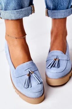 Zamszowe Mokasyny Lewski Shoes 3053 Błękitne