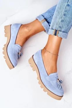 Zamszowe Mokasyny Lewski Shoes 3053 Błękitne