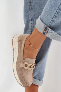 Zamszowe Mokasyny Na Platformie Z Łańcuchem D&A TW552 Beżowe