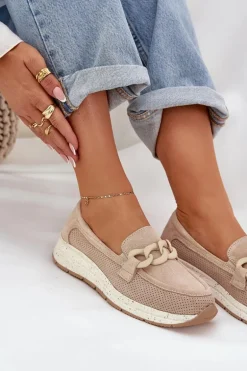 Zamszowe Mokasyny Na Platformie Z Łańcuchem D&A TW552 Beżowe