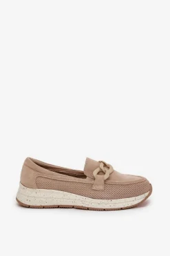 Zamszowe Mokasyny Na Platformie Z Łańcuchem D&A TW552 Beżowe