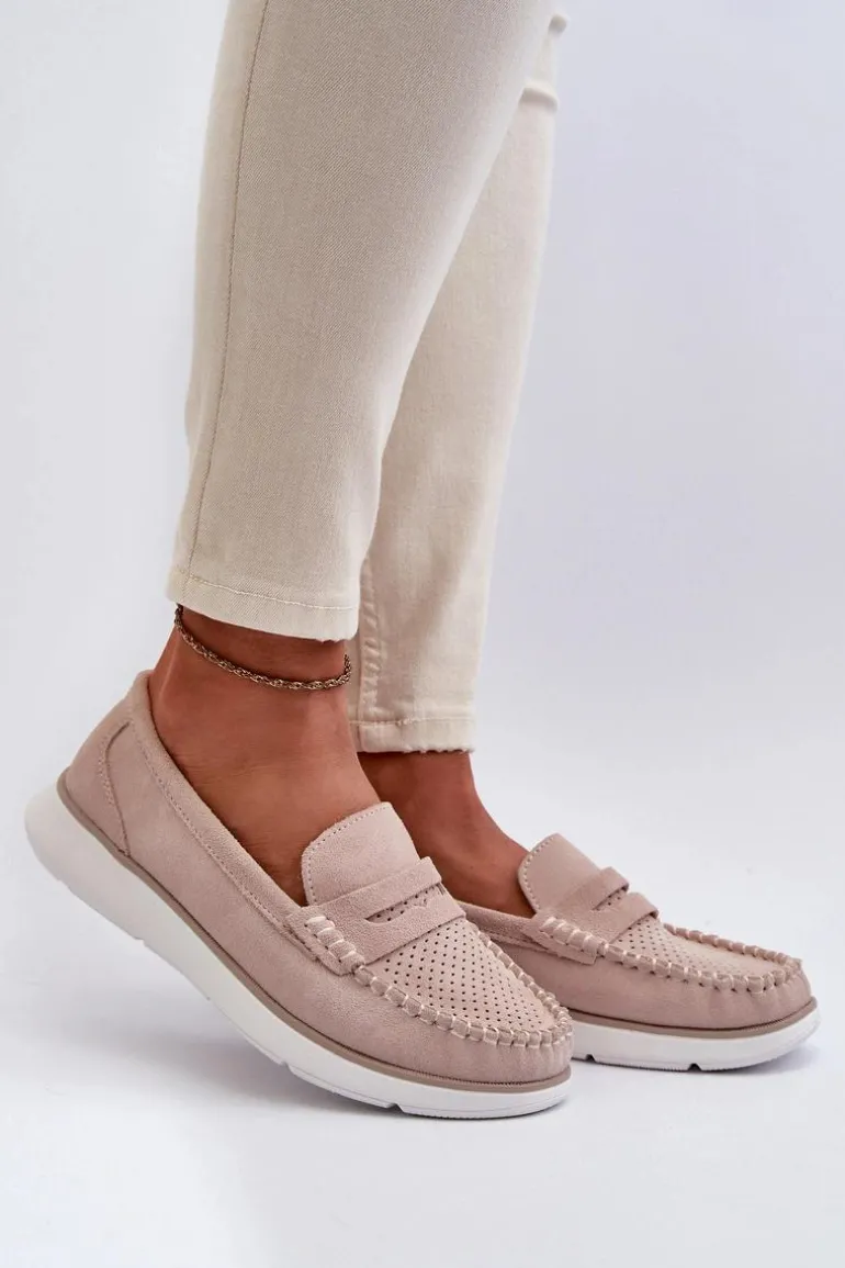 Zamszowe Mokasyny Na Platformie Sergio Leone SP012 Beżowe