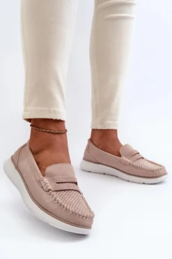 Zamszowe Mokasyny Na Platformie Sergio Leone SP012 Beżowe