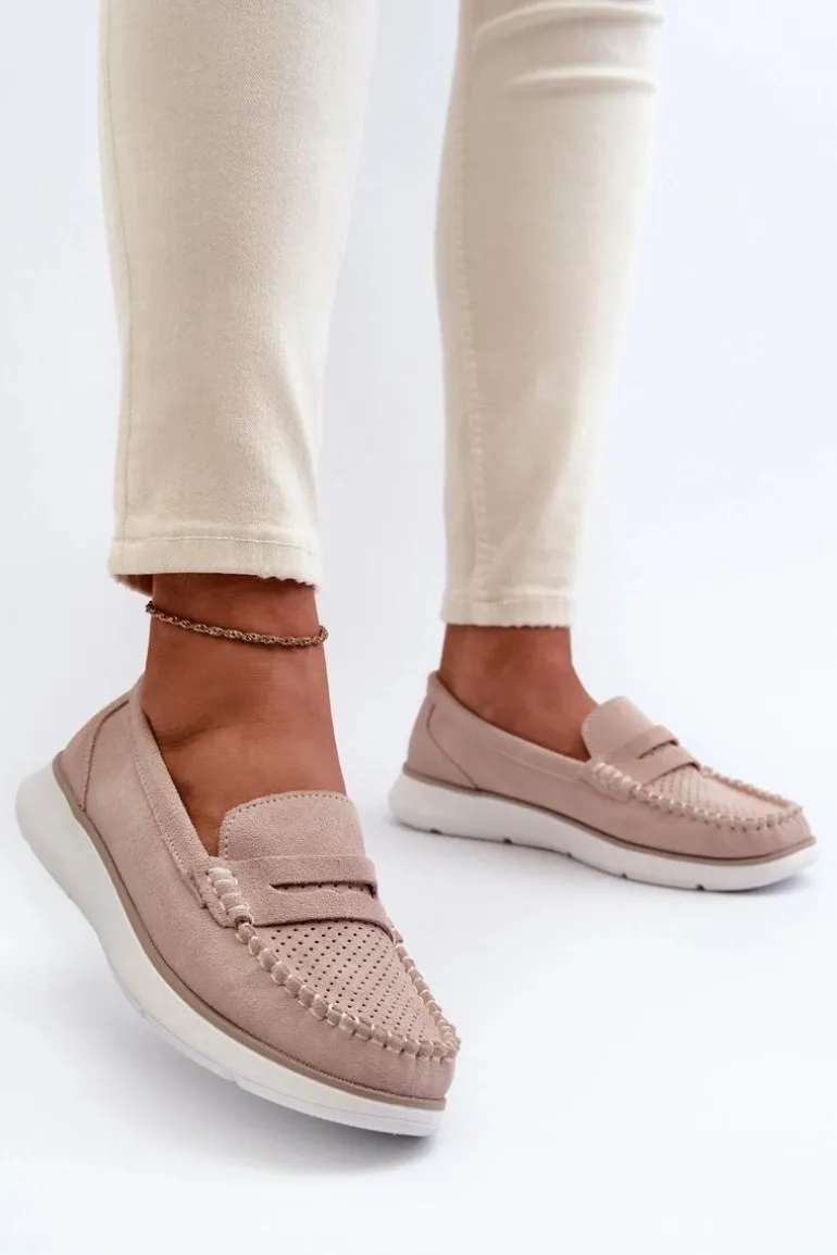 Zamszowe Mokasyny Na Platformie Sergio Leone SP012 Beżowe