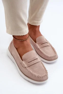 Zamszowe Mokasyny Na Platformie Sergio Leone SP012 Beżowe