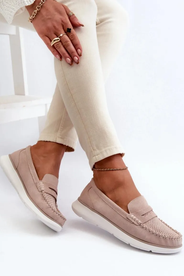 Zamszowe Mokasyny Na Platformie Sergio Leone SP012 Beżowe