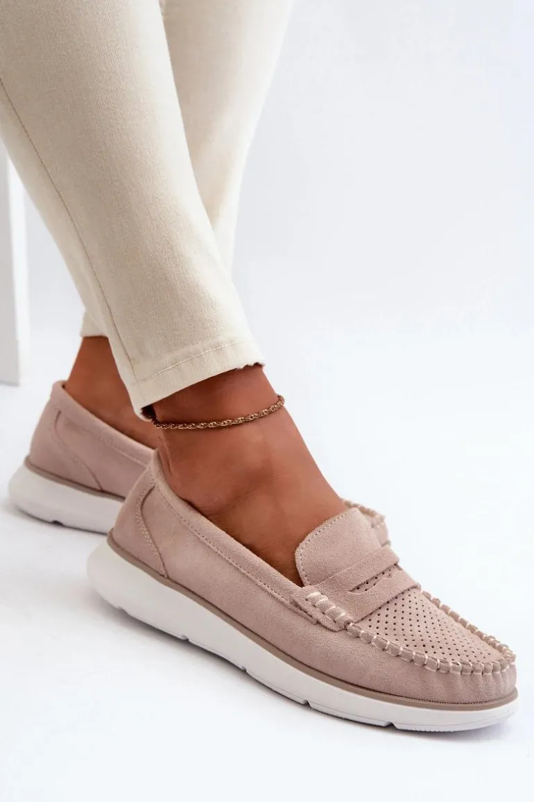 Zamszowe Mokasyny Na Platformie Sergio Leone SP012 Beżowe