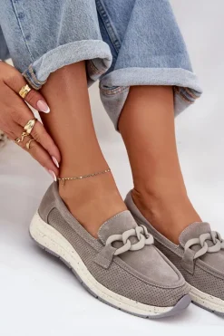 Zamszowe Mokasyny Na Platformie Z Łańcuchem D&A TW552 Szare