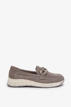 Zamszowe Mokasyny Na Platformie Z Łańcuchem D&A TW552 Szare
