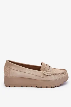 Zamszowe Mokasyny Na Platformie Jasnobeżowe Lemar Milana