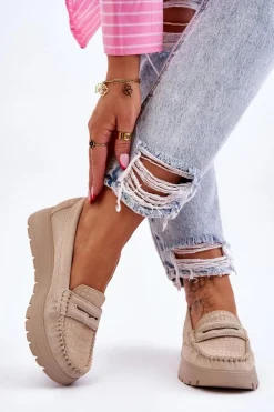 Zamszowe Mokasyny Na Platformie Jasnobeżowe Lemar Milana