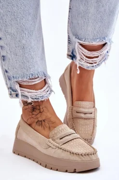 Zamszowe Mokasyny Na Platformie Jasnobeżowe Lemar Milana