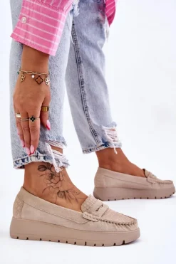 Zamszowe Mokasyny Na Platformie Jasnobeżowe Lemar Milana