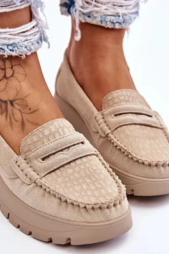 Zamszowe Mokasyny Na Platformie Jasnobeżowe Lemar Milana