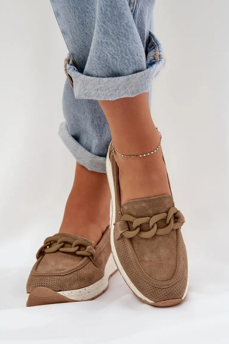 Zamszowe Mokasyny Na Platformie Z Łańcuchem D&A TW552 Brązowe