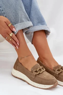 Zamszowe Mokasyny Na Platformie Z Łańcuchem D&A TW552 Brązowe