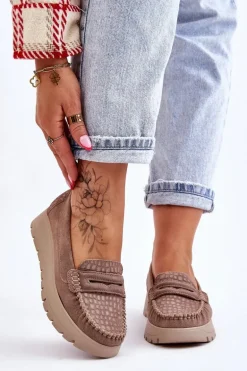 Zamszowe Mokasyny Na Platformie Ciemnobeżowe Lemar Milana