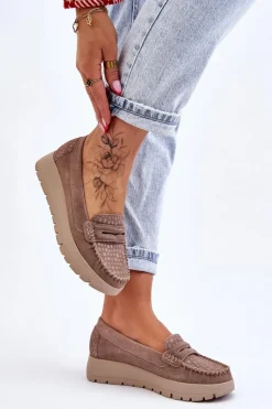 Zamszowe Mokasyny Na Platformie Ciemnobeżowe Lemar Milana