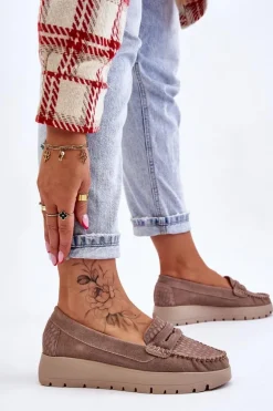 Zamszowe Mokasyny Na Platformie Ciemnobeżowe Lemar Milana