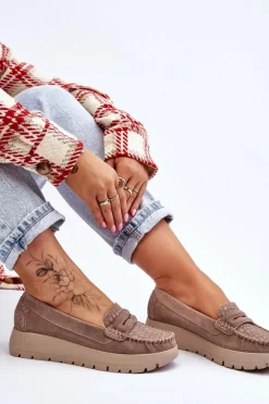 Zamszowe Mokasyny Na Platformie Ciemnobeżowe Lemar Milana