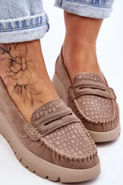 Zamszowe Mokasyny Na Platformie Ciemnobeżowe Lemar Milana
