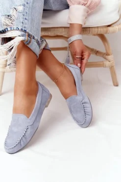 Zamszowe Mokasyny Sergio Leone MK722 Niebieskie