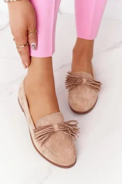 Zamszowe Mokasyny Z Frędzlami Beżowe Alicante