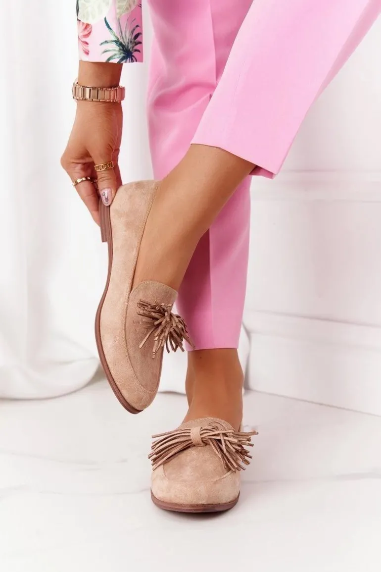 Zamszowe Mokasyny Z Frędzlami Beżowe Alicante