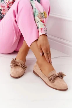 Zamszowe Mokasyny Z Frędzlami Beżowe Alicante