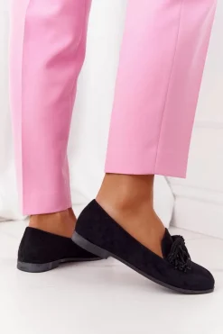 Zamszowe Mokasyny Z Frędzlami Czarne Alicante