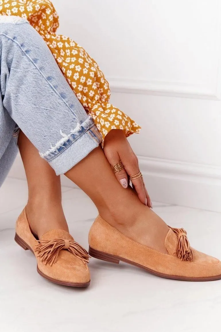 Zamszowe Mokasyny Z Frędzlami Camel Alicante