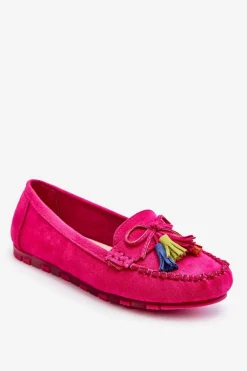 Zamszowe Mokasyny Z Kokardą I Frędzlami Fuksja Dorine