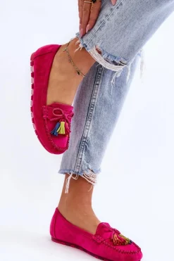 Zamszowe Mokasyny Z Kokardą I Frędzlami Fuksja Dorine